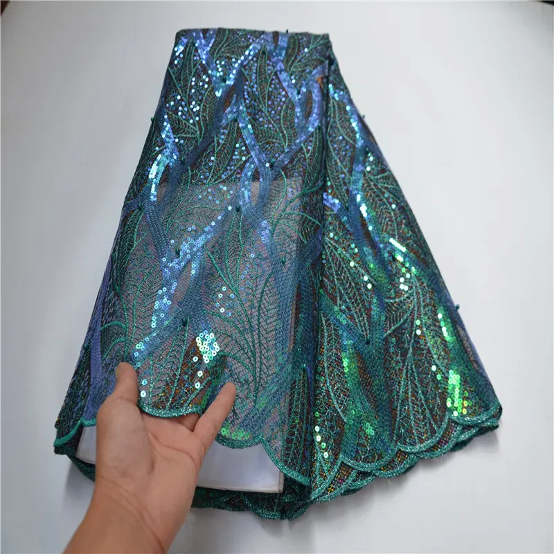 

African Net Lace French Sequins Lace Fabric 2021 High Quality Embroidered With Beads Nigerian Tulle Lace Fabric For Sewing
