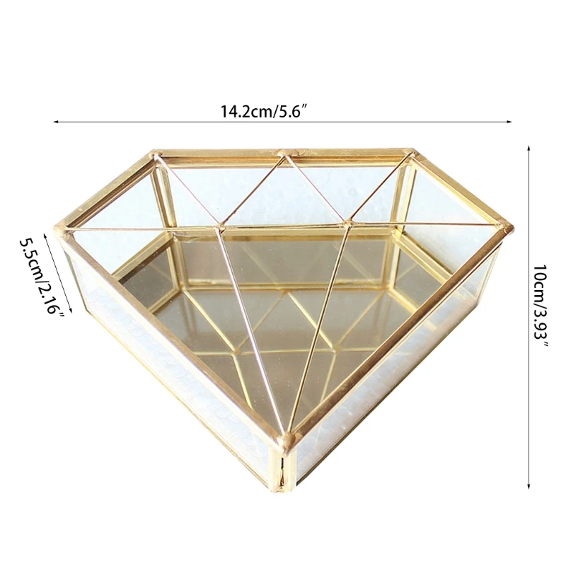 

Diamond Shape Box Glass Jewelry Storage Box Ring Necklace Dressing Table Makeup