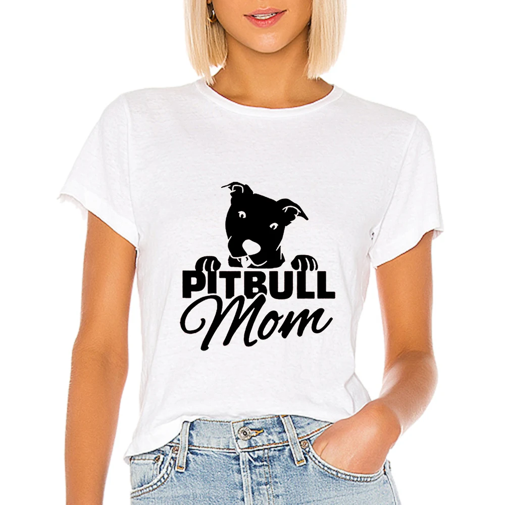 Футболка с изображением черной собаки питбуля мамы и надписи креативная