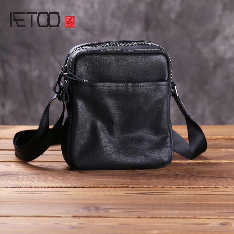 AETOO мужская кожаная косая сумка Кожаная мини-сумка через плечо мобильный телефон