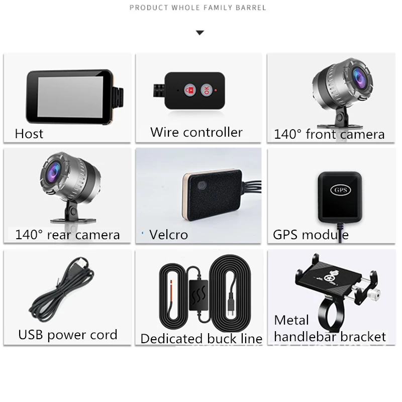 Видеорегистратор для мотоцикла 1080P водонепроницаемый 4 дюйма сенсорный Wi Fi