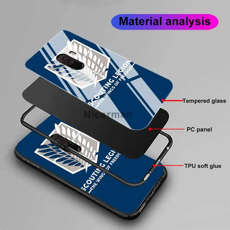 

Glass Case For Xiaomi Redmi Note 9S 9 8 8T 10 7 9A K30 Pro Phone Cover Mi 9T 10 Lite 10T Poco X3 NFC Capas Anime Attack On Titan