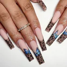 24 шт. гробные накладные ногти европейские коричневые леопардовые накладные ногти акриловые съемные Синие Бабочки Переводные матовые накладные ногти для дизайна ногтей