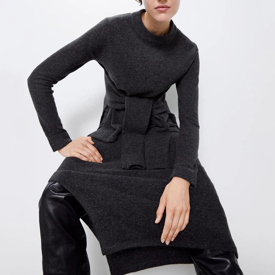 ZA Осень Зима Новый женский свитер Интеллектуальный простой дизайн чувство