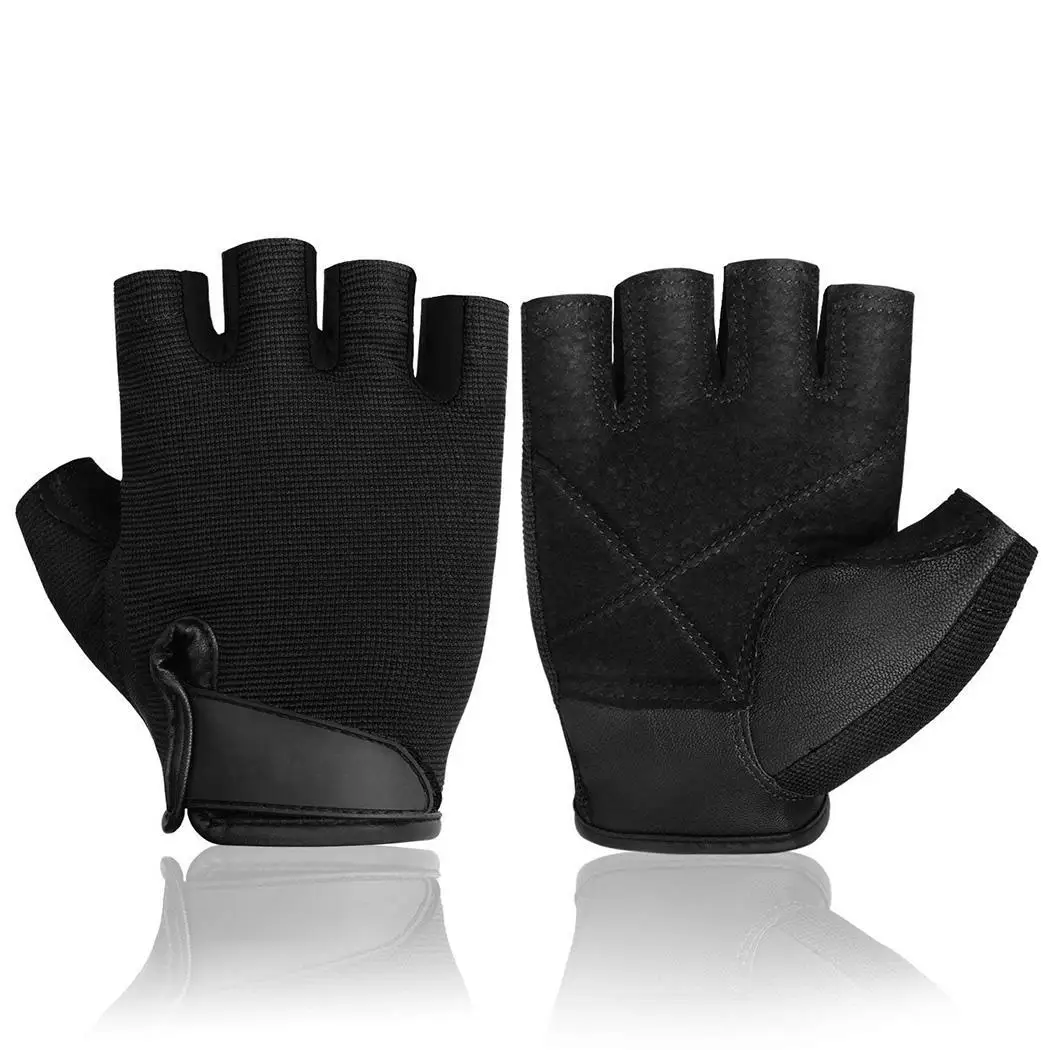 Men Cycling Rowing Weightlifting Power Grip Half Pair of Finger Sports Exercise Adults Gloves Black | Спорт и развлечения