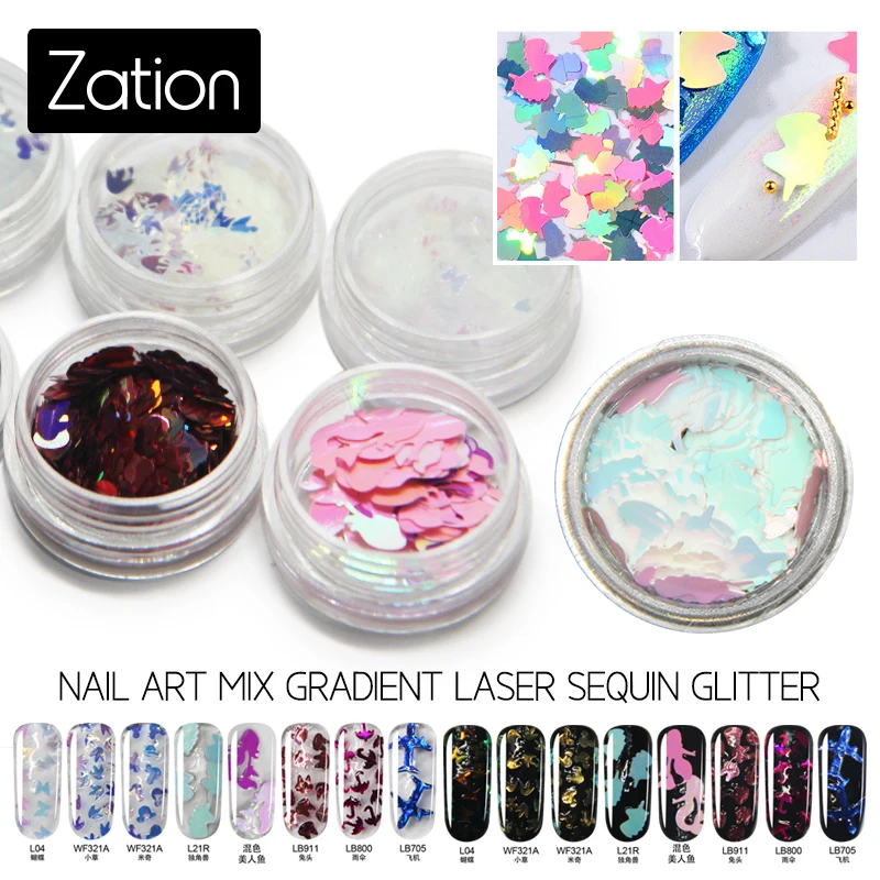 Zation AB коробки радужные хлопья для ногтей звезда/Луна/треугольник