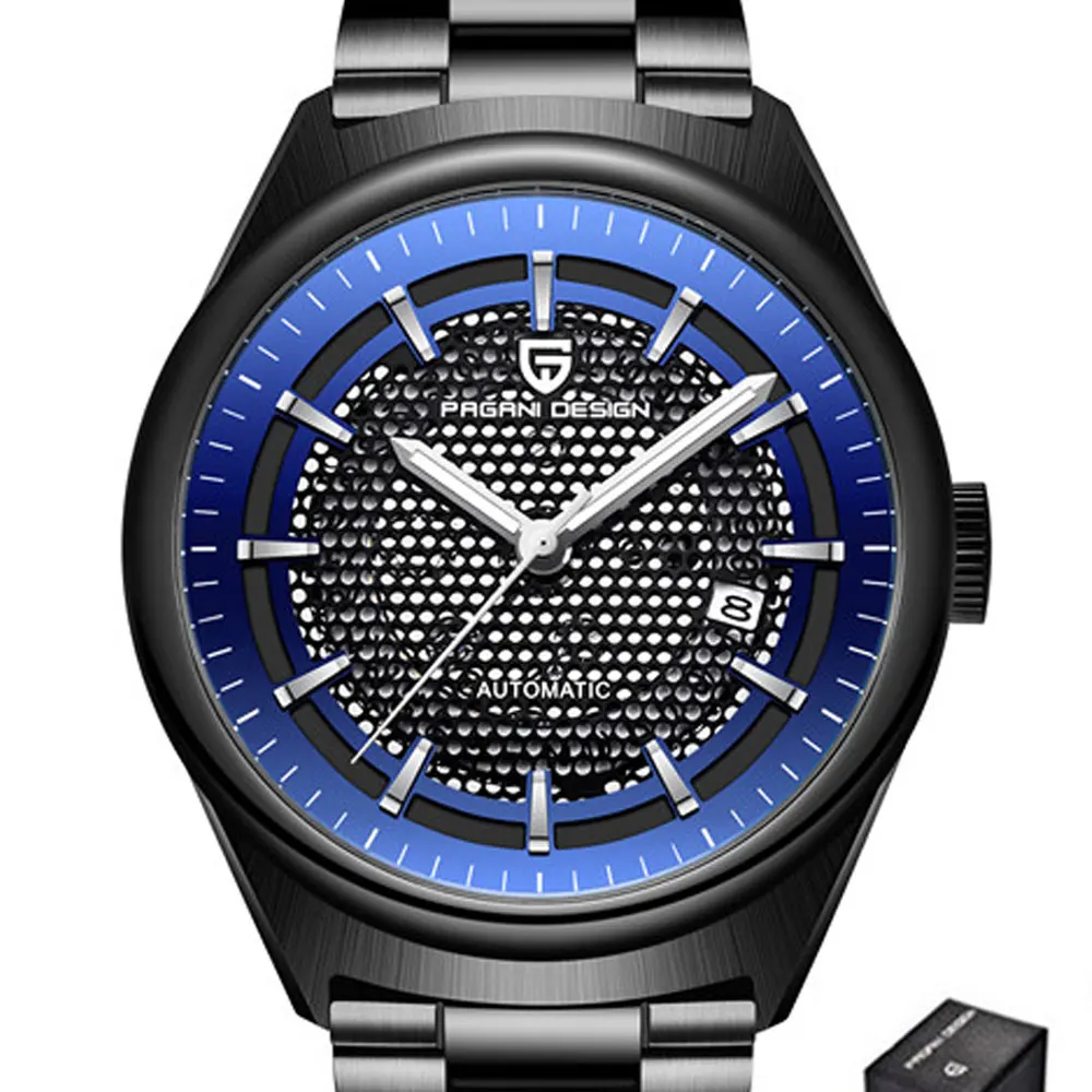 Часы Pagani design Мужские механические люксовые деловые с черным/синим циферблатом