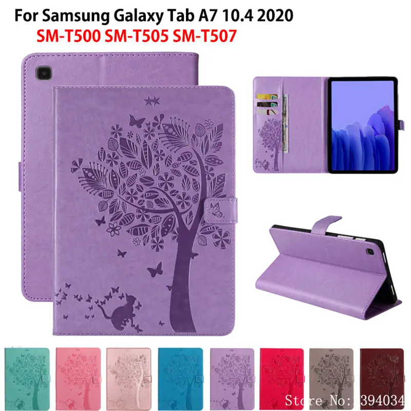 

Чехол для Samsung Galaxy Tab A7 10,4 2020, Обложка T500, Женская яркость, чехол для планшета, кошки, дерева, тисненый флип-чехол с подставкой, Обложка