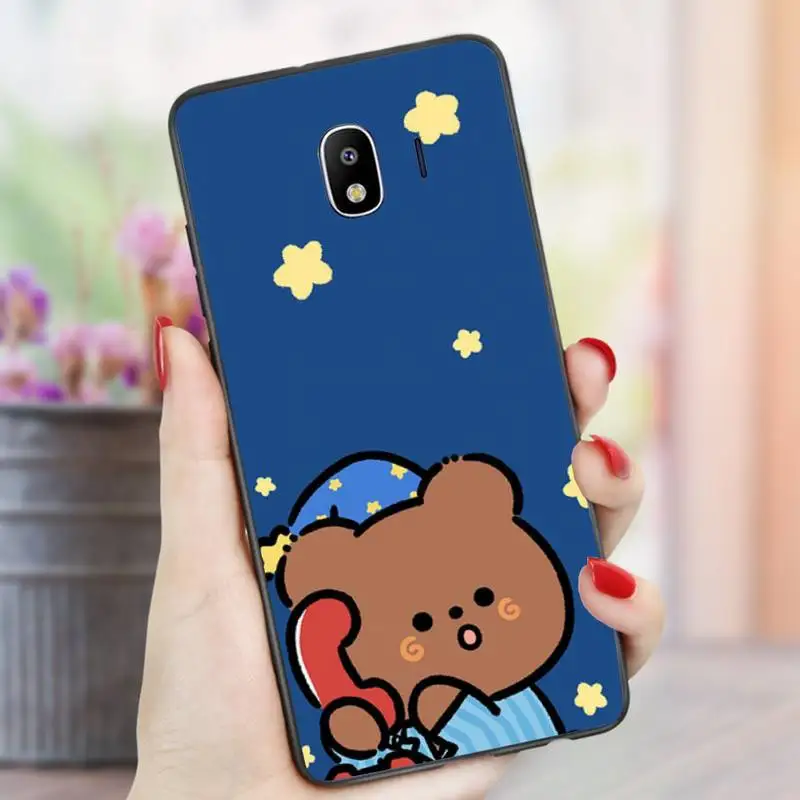 

New cute bear bread Phone Case For samsung Galaxy J6 J7 J8 note 5 7 8 9 10 20 lite plus pro Black Soft nax fundas cover