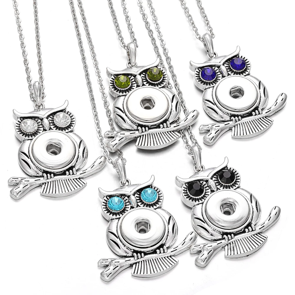 

New Snap Jewelry Crystal Rhinestone Owl Snap Button Necklace for Women Fit 18mm 20mm Snap Buttons Jewelry Snaps Necklaces