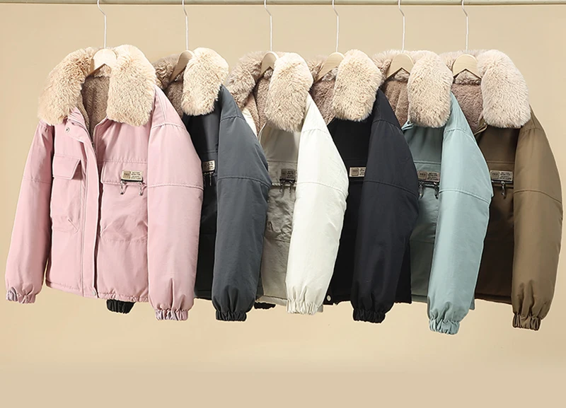 Winter Fur Collar Parkas Women Casaco Feminino 2022 Lambswool Thicken Warm Winter Jacket Female Korean Loose Cotton Coat Warm