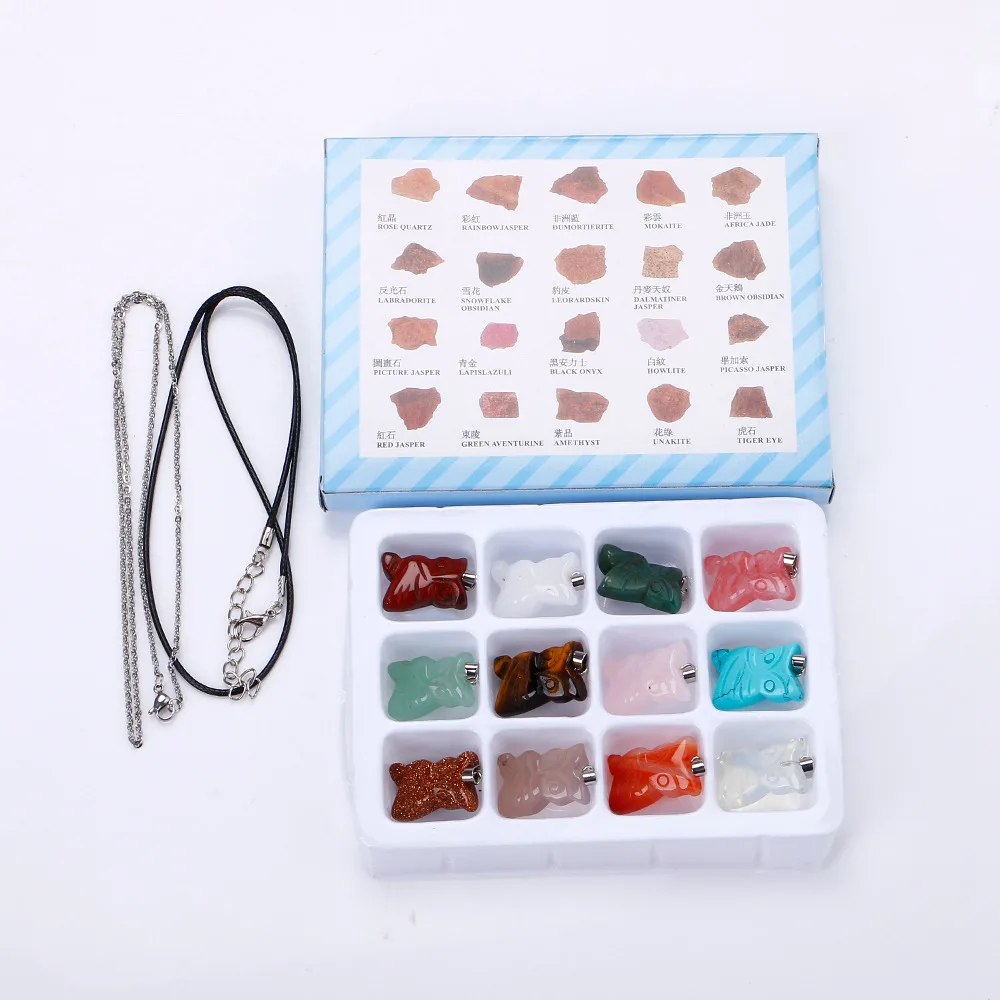 

Natural Stone Agate Necklace Turquoise Carved Owl Pendant Set Jewelry Making DIY Necklace and Bracelet Accessories 12 Pcs/box