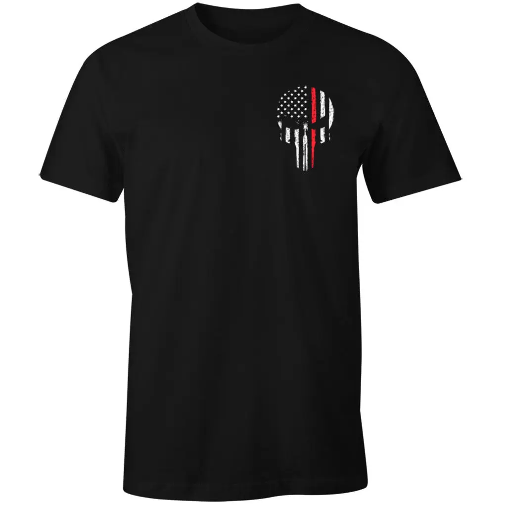 

Thin Red Line USA Flag Firefighter Skull Patriotic T-Shirt. Summer Cotton Short Sleeve O-Neck Mens T Shirt New S-3XL
