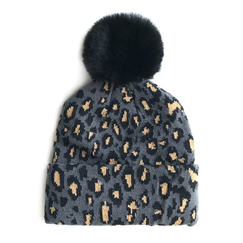 

Fashion Child Winter Leopard Printed Kids Knitting Hat 2020 Autumn and Winter New Crochet Warm Hat Skullies Boy Girl Caps Travel