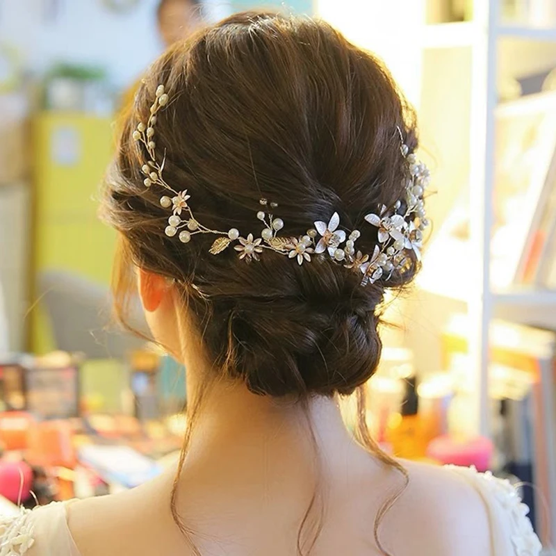 

2021 new Wedding Headband Accessories Bridal Headdress Crystal Pearl Accessories Women's Leaf Pearl Wedding Accessories