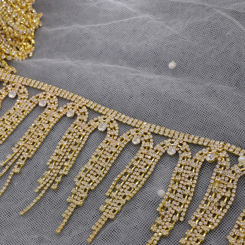 10 ярдов 5 см в длину стразы отделка бахромой стеклянная Длинная кисточка Золотая