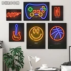 Неоновый светлый постер для геймеров и принты в стиле ретро, звуковая кассета, гитара, настенное художественное изображение, холст для баскетбола, картина для декора комнаты мальчика