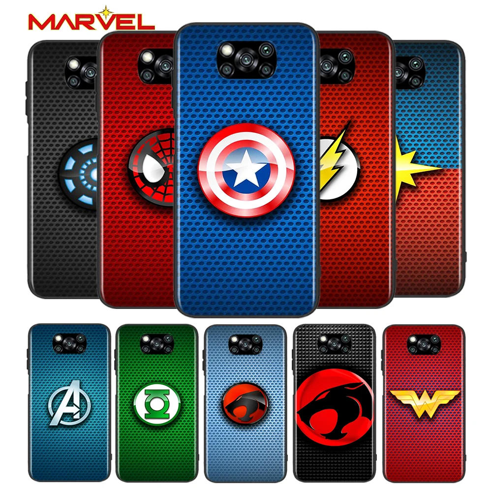 

Marvel logo cute for Xiaomi Poco X3 NFC X2 M3 M2 F2 F3 Pro C3 F1 A2 Lite Mix3 Play Silicone Soft Black Phone Case
