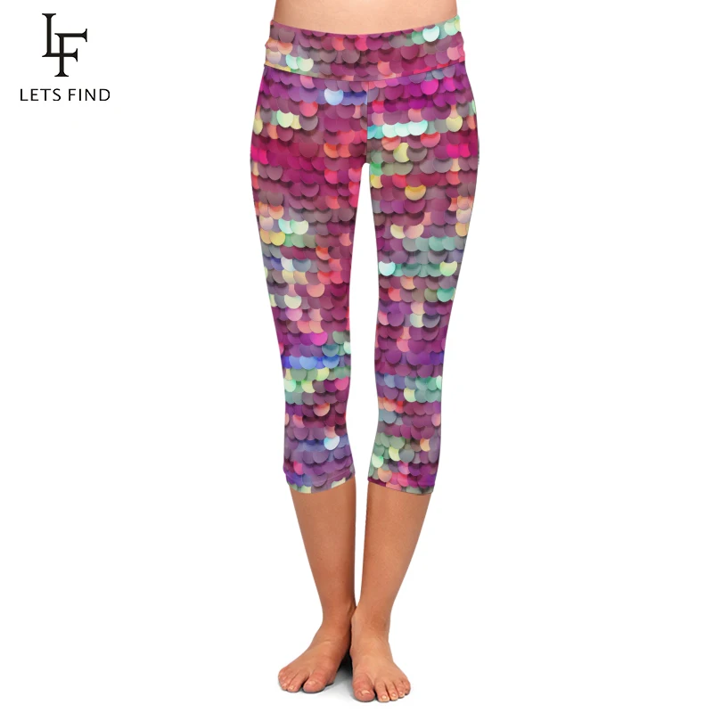 Летние красивые женские леггинсы-капри LETSFIND с цифровым принтом в виде рыбьей