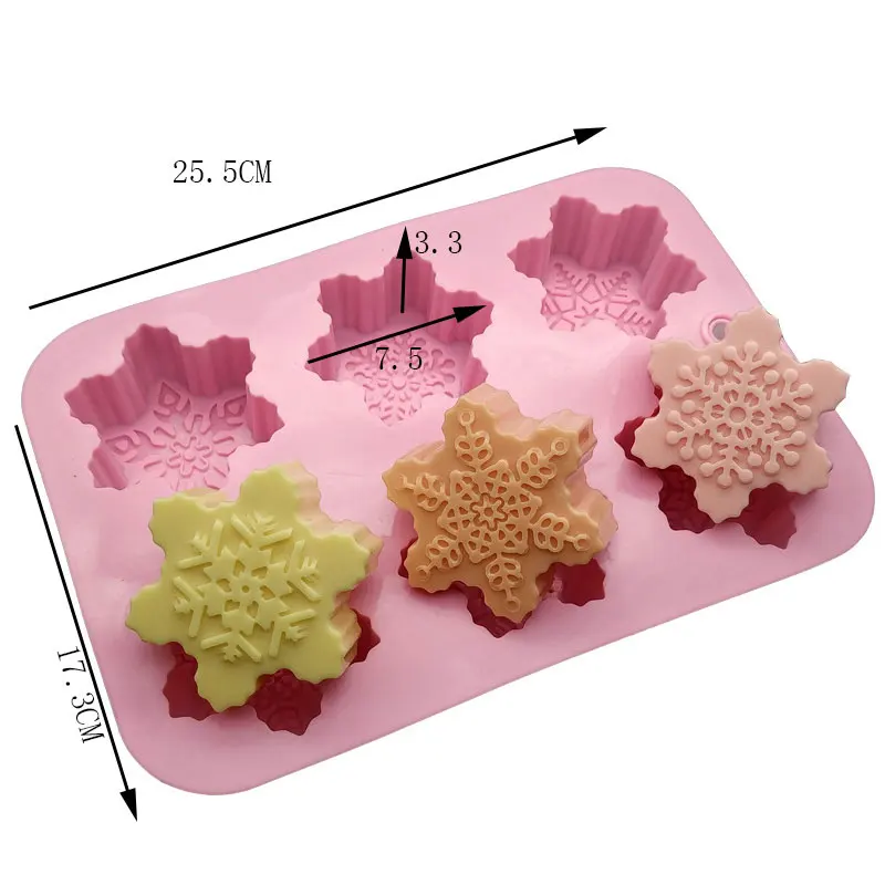 

6 Cavity Christmas Snowflake Silicone Cake Soap Mold DIY Handmade Pudding Chocolates Mold Kitchen Accessories Random Color