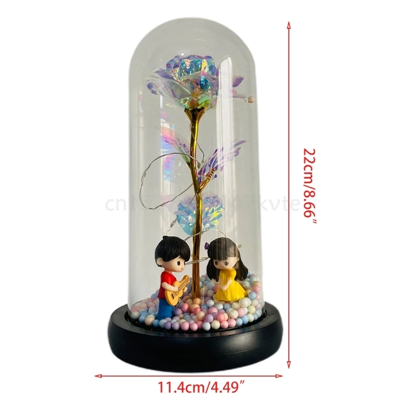 

Gold-plated Rose Flower in Glass Dome with LED Night Light Lamp Mothers Day Valentine's Day Gifts Wedding Party Decoration