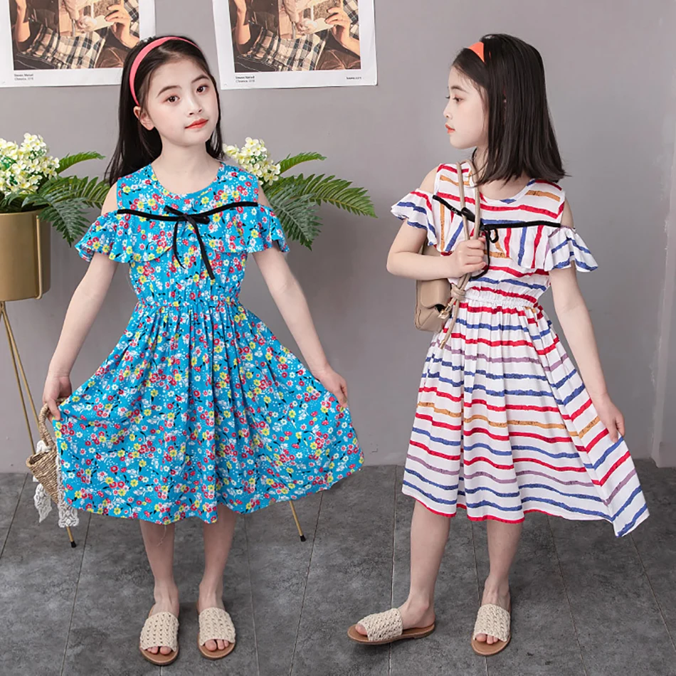 

Girls Bohemian Beach Dress Floral Printing Girl Child Dress Summer Children Party Dress Teenage Kids Costume For Girl 3 4 5 6 7