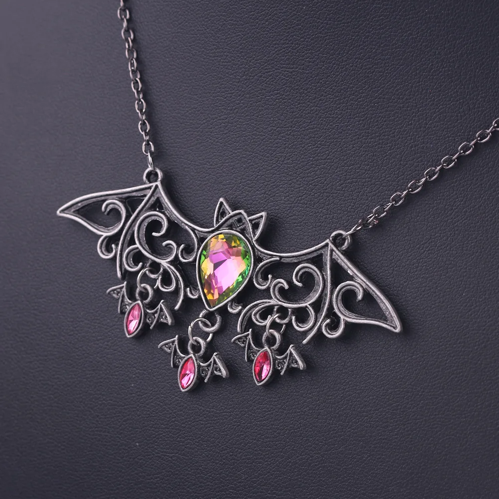 Винтажное открытое ожерелье в форме летучей мыши розовая Цепочка с кристаллами