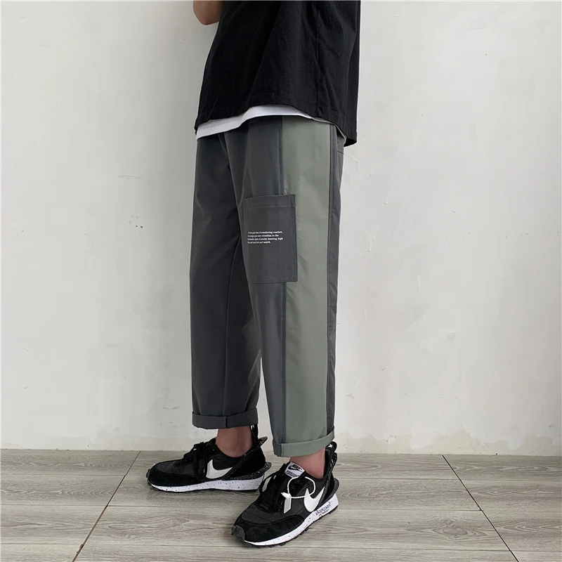 

Summer color matching ins overalls men's fashion brand loose Hong Kong wind Net red straight pants Korean fashion ankle-length