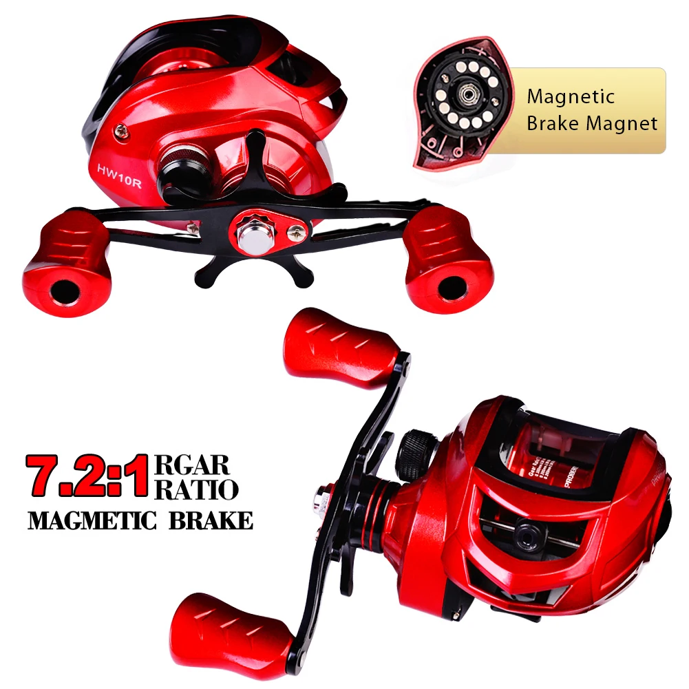 

Baitcasting Reel 7.2:1 Gear Ratio 3+1BB 10KG Max Drag 12 Level Magnetic Brake System Aluminum Spool for Freshwater Saltwater