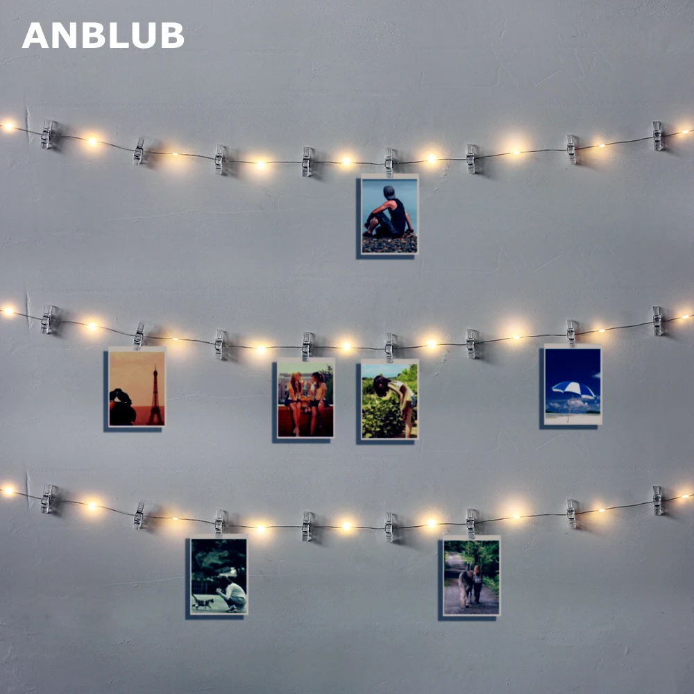 ANBLUB, 1 м, 2 м, 5 м, светодиодный гирлянда с зажимом для фото, Сказочная гирлянда на батарейках для нового года, рождественской вечеринки, свадьбы, Рождества, украшения