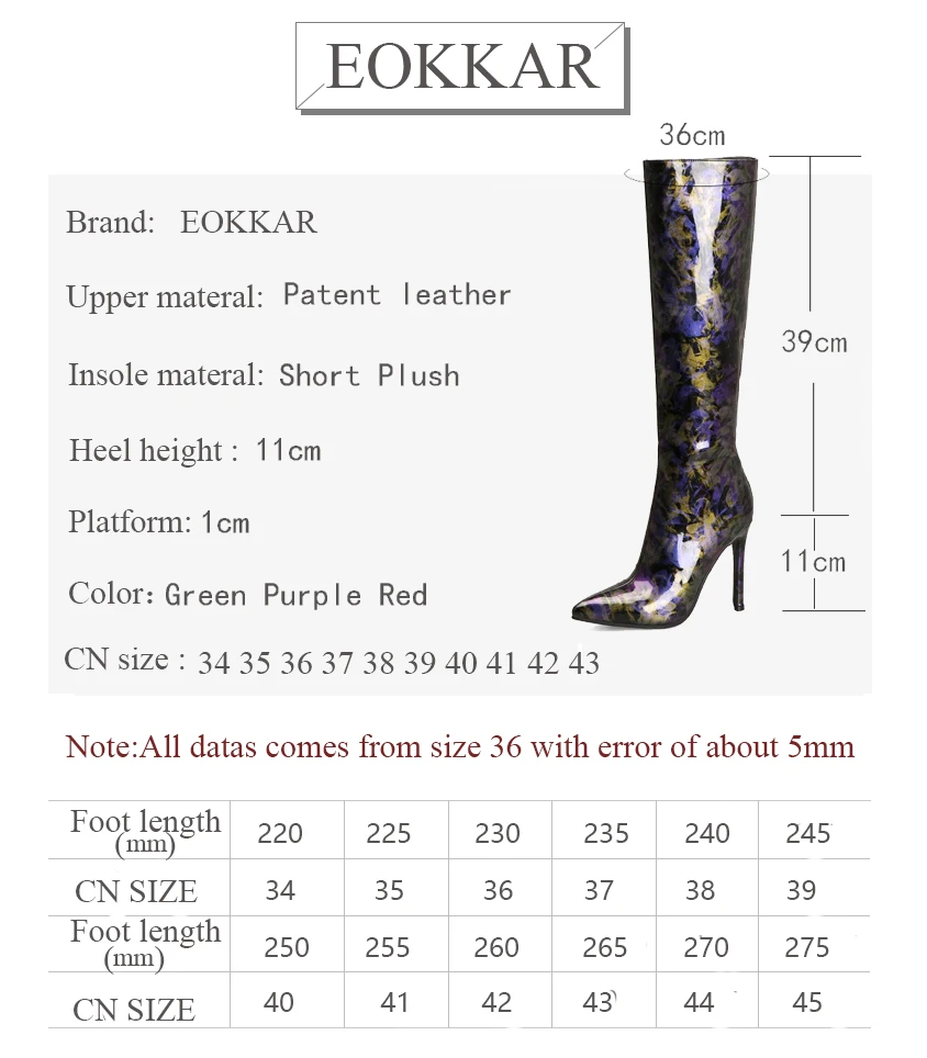 

Eokkar 2020 Women Knee High Boots Pointed Toe Patent Leather All Match Sexy Tall Boots Thin High Heel Ladies Boots Size 34-43