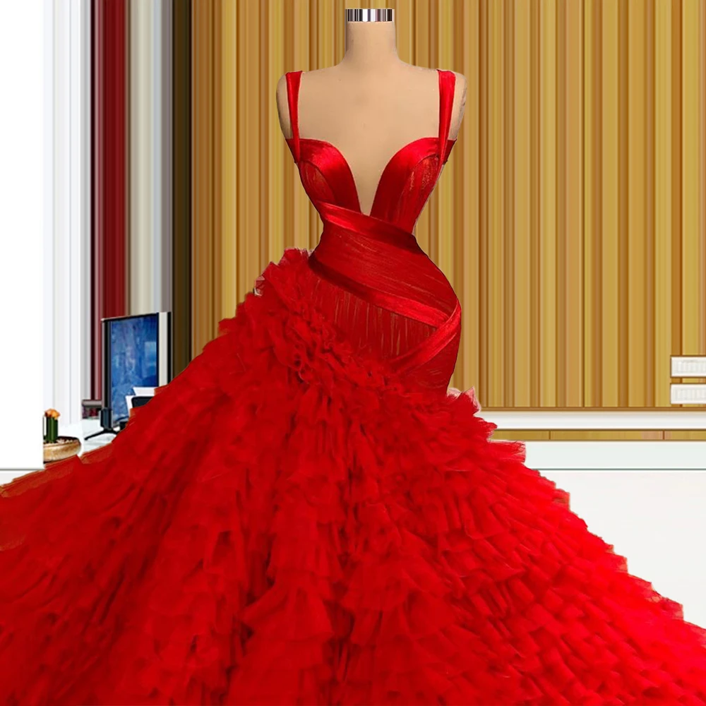 Rotating Asymmetric Ruffled Skirt Elegant Dress Women For Wedding Party vestidos de promoción vestidos de graduación Red Prom