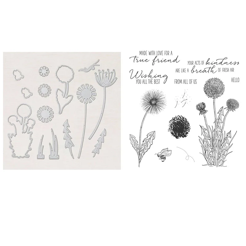 

Dandelions Wishes Stamp Set and Coordinating Dies Blades of grass Adorable Bee Clear stamps For DIY Scrapbooking Card 2021 NEW