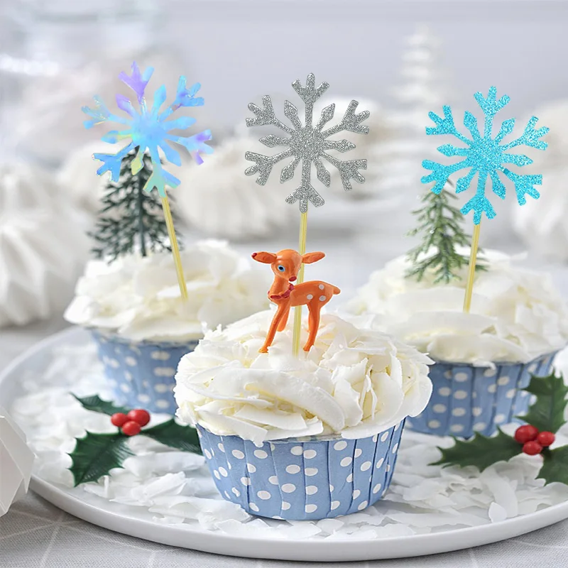 

Snowflake Cake Toppers Christmas Glitter Snowflake Cupcake Topper Wedding Birthday Party Dessert Flags Decorations Baby Shower 7