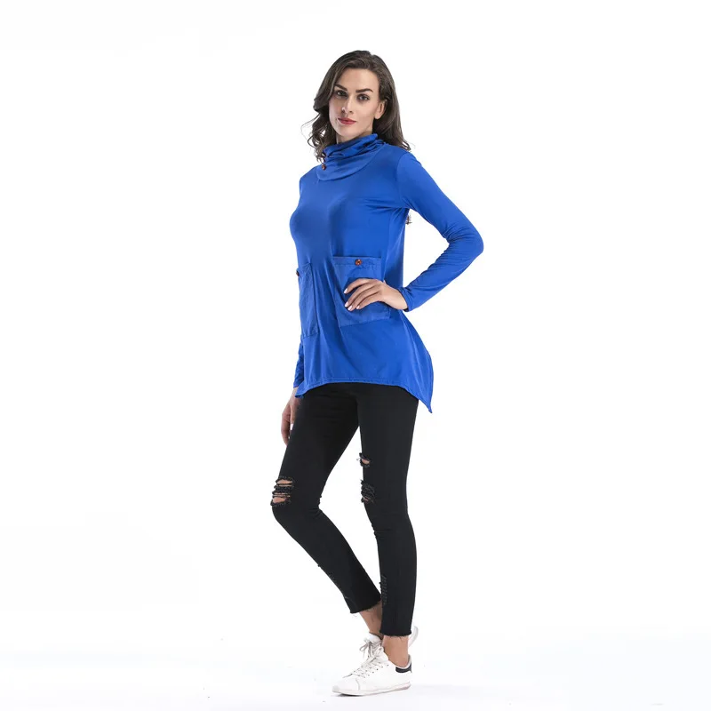 

Spring Shirts for Women Street Style Casual Loose Versatile Patchwork Irregular Solid Turtleneck Long Sleeve Tops for Women 2021
