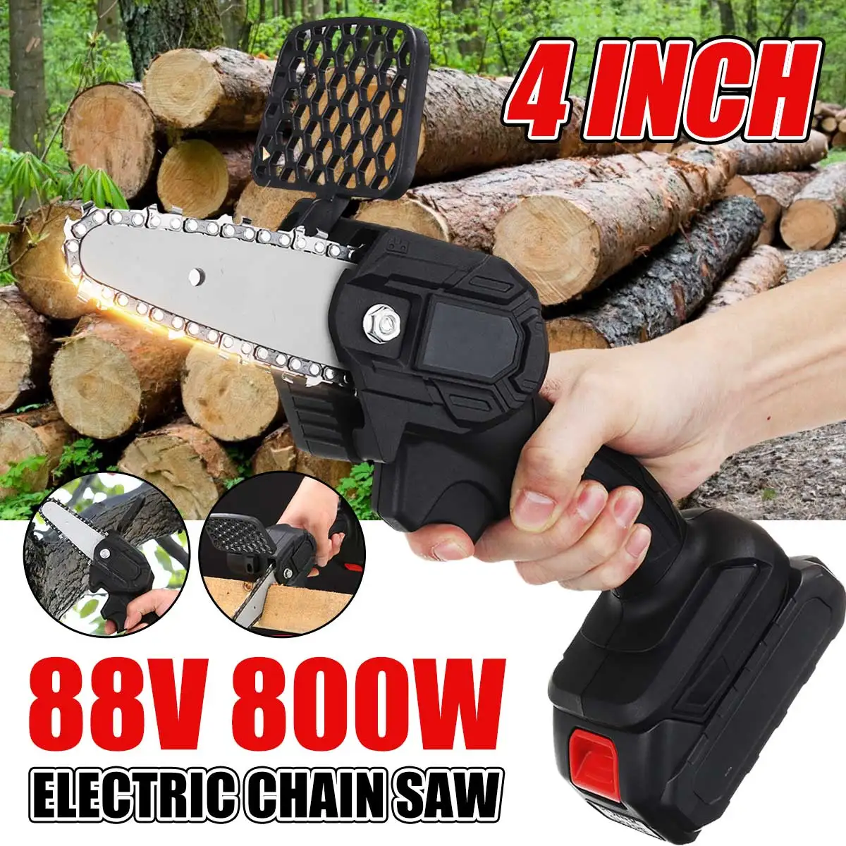 

800W 4 Inch Mini Electric Chainsaw Rechargeable Garden Tree Logging Saw Woodworking Tools Wood Cutter For Makita 18V Battery
