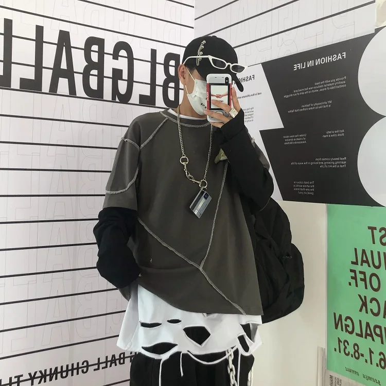 Панк крутые Длинные футболки унисекс с разрезом и дырками, женские футболки без рукавов в стиле рок, базовая свободная футболка, готический стиль, топ, Майки