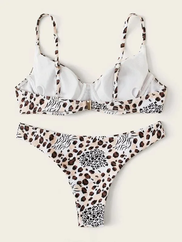 

Underwire Leopard Flower Bikini Set 2020 New Sexy Women Swimwear Printed Push Up Padded Thong Bikini Bathing Suit Swimming Suit