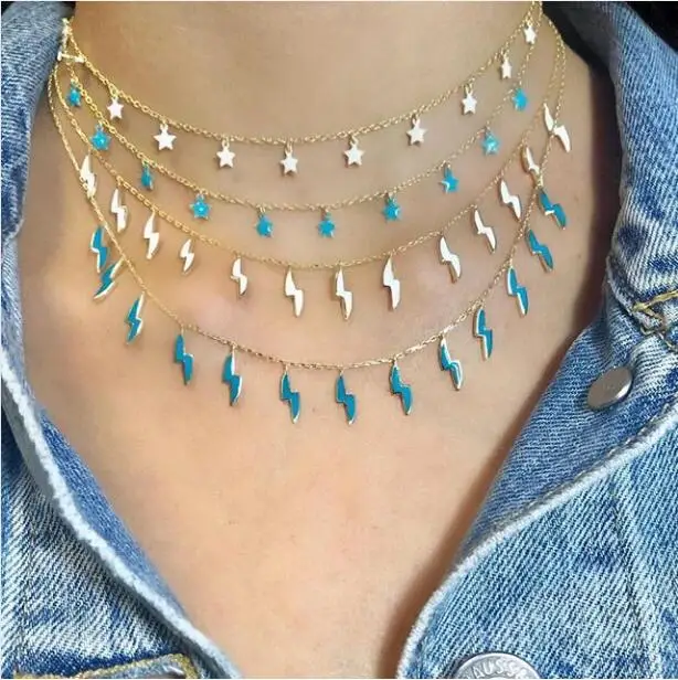 Женское Ожерелье чокер из серебра 925 пробы с синей эмалью|Ожерелья| |