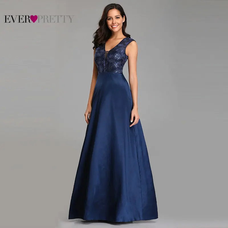 Платье вечернее длинное ТРАПЕЦИЕВИДНОЕ атласное с V-образным вырезом и