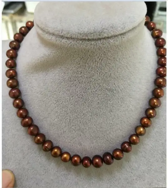 

Beautiful 8-9MM Brown Cultured Pearl Necklace 18inch 36" Yellow Clasp