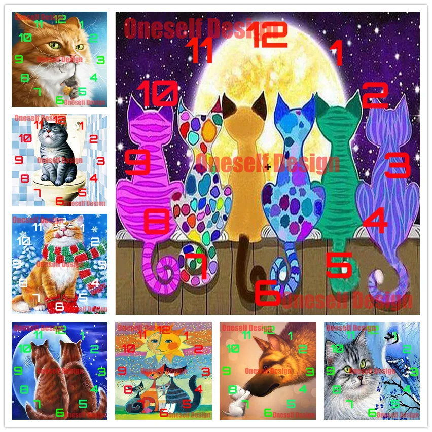 

Горячая Распродажа, картина из страз, часы, животные, кот, бриллианты, картина Стразы с милым котом, украшение для дома, Набор для творчества из страз