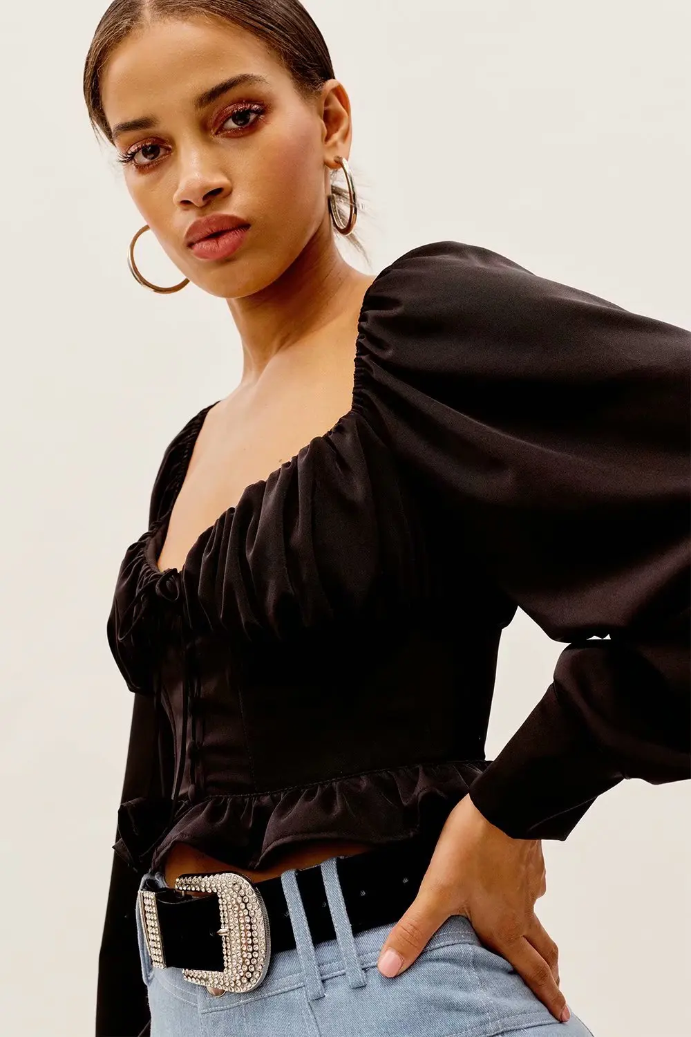 

Women Long Sleeve Shirt Blouses White Female Elegant Top Square Collar Autumn New arrival Slim Puff Tee