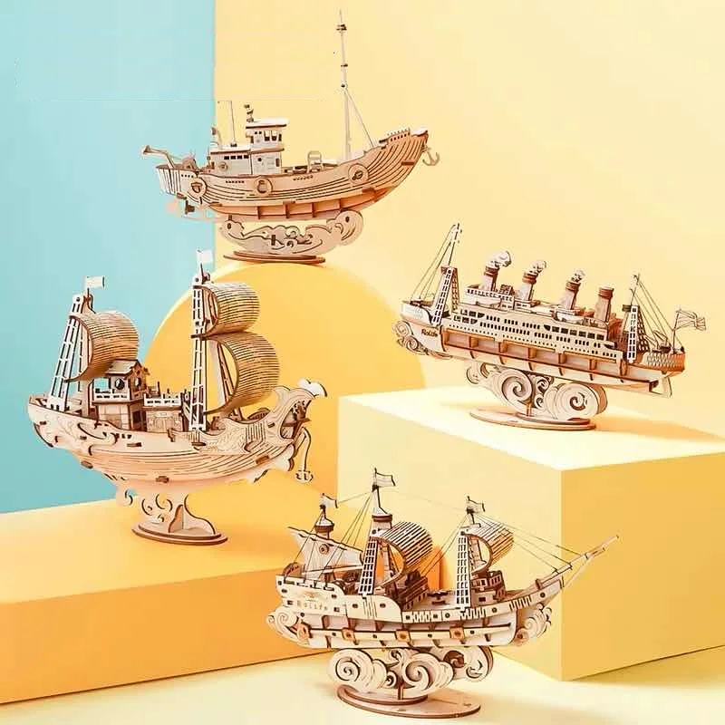 Парусный корабль рыболовная лодка 3D Деревянный пазл игрушка сделай сам ручная