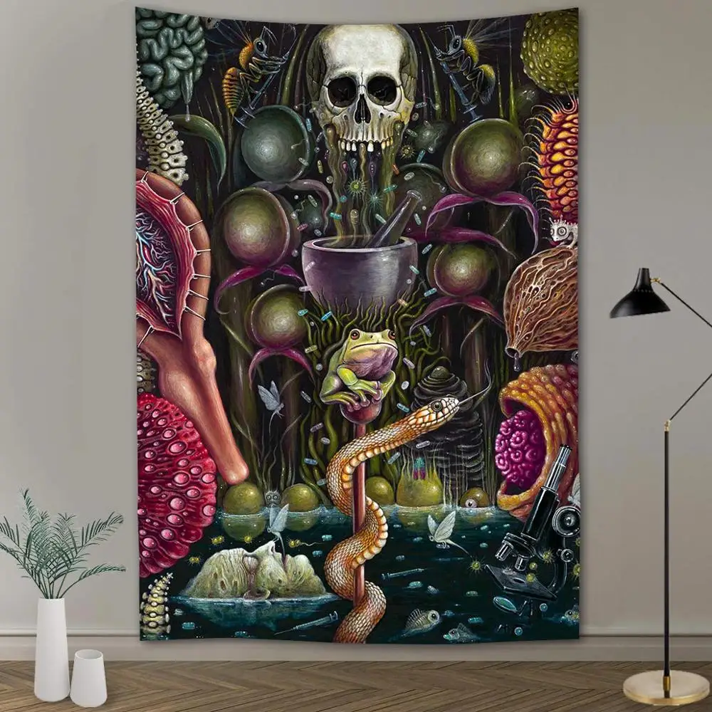 Psychedelic гобелен фантазия лес колдовство грибы гобелены зеленый Tapzi настенный дом