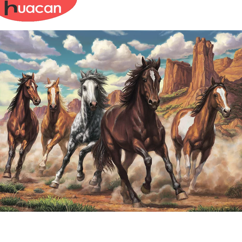 

HUACAN 5D Diamond Painting Horse Running Diamond Embroidery DIY Animals Mosaic Cross Stitch Pictures For The Home