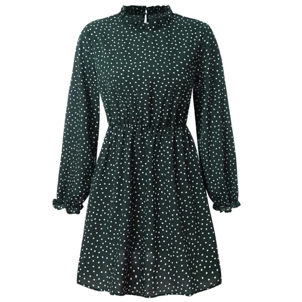 Зимнее платье для женщин модное с воротником-стойкой принтом оборками высокой