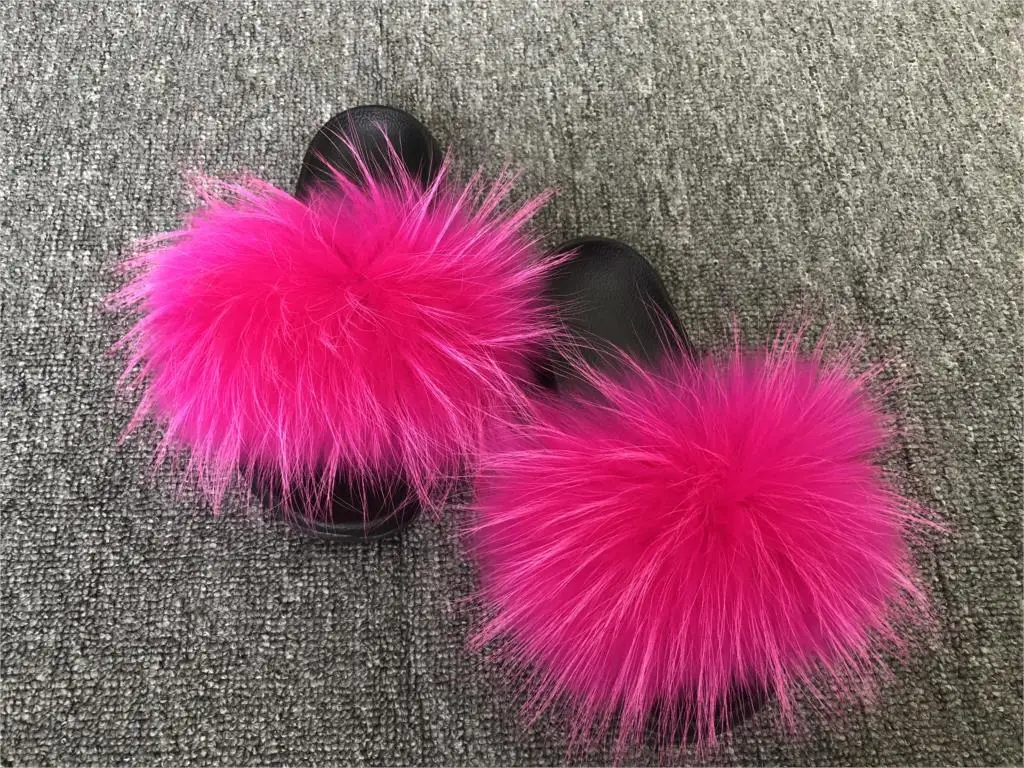 fox haIR Женские тапочки с натуральным мехом енота; коллекция года; повседневные пушистые домашние шлепанцы на плоской подошве из лисьего меха; сезон лето; большие размеры 45 - Цвет: fox haIR