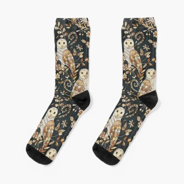 

Wooden Wonderland Barn Owl Collage Crew Socks Black Mens Knee High Best Ankle Women