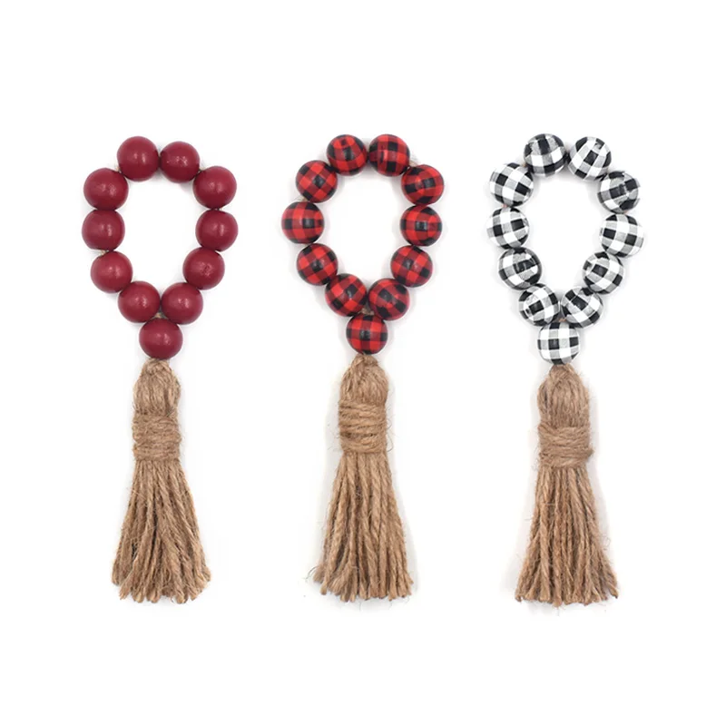1pc Wood Bead Garland with Tassels DIY Tassel Pendant Wooden Farmhouse Beads Home Decoration Natural Wood Bead Room Decor 2021 images - 6